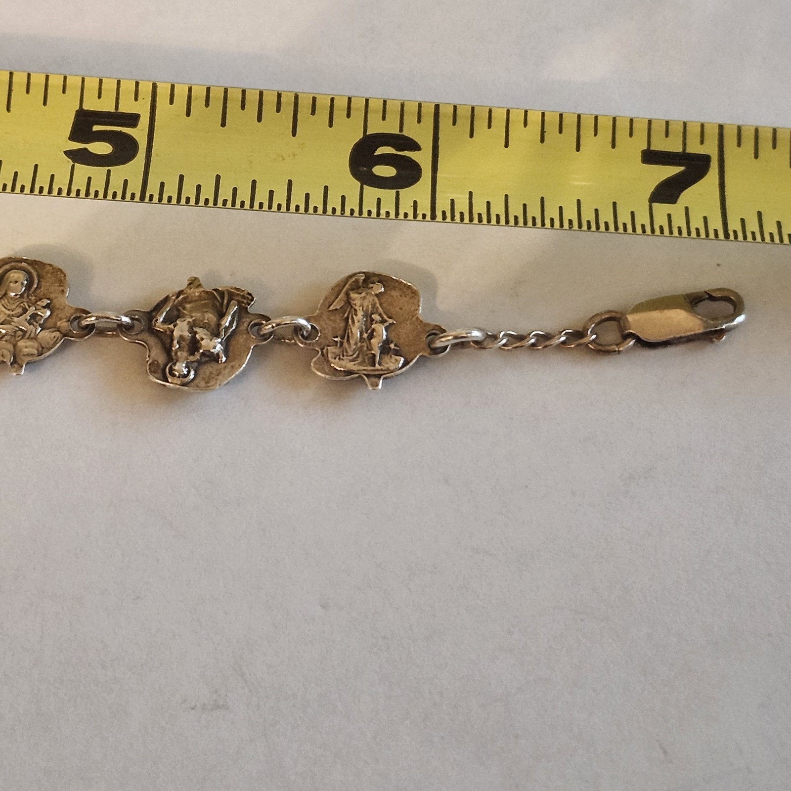 Sterling Silver Vintage Religious Rose Catholic Saint Prayer Bracelet Virgin M