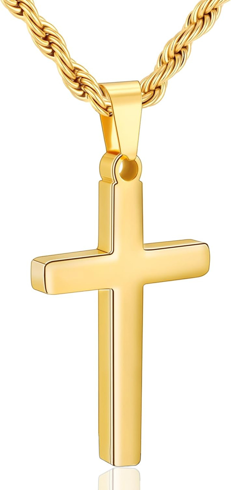 Cross Necklace for Boys Mens Stainless Steel Twisted Rope Chain Cross Pendant Ru