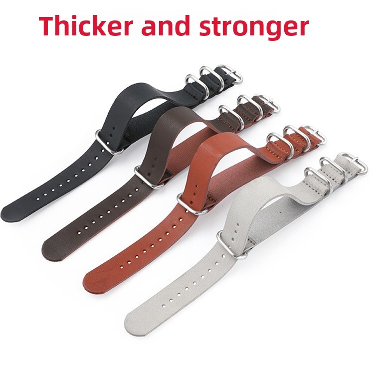Thicked Leather Watch Band Thick Round Ring Buckle One Pass Strap 18/20/22/24mm