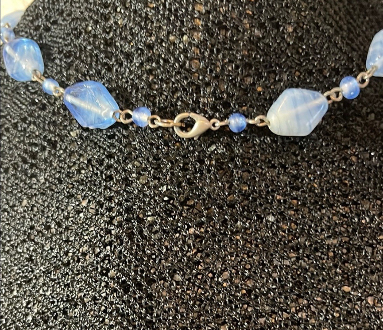 Vintage Blue Beaded choker With Hanging Stone necklace Festival Coastal Mystic