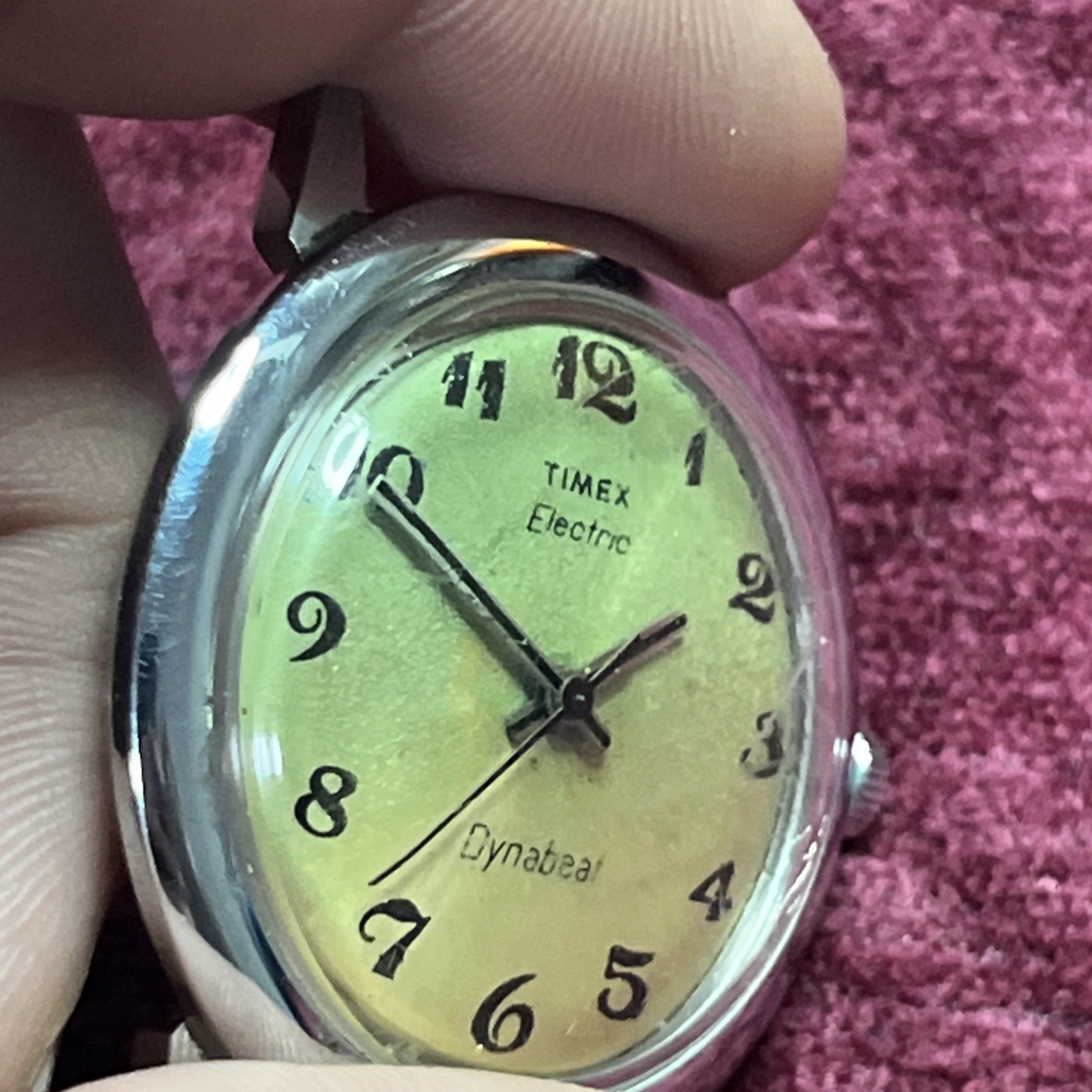 Vintage Timex 37mm Electric Dynabeat Watch Silver Tone Nice Patina