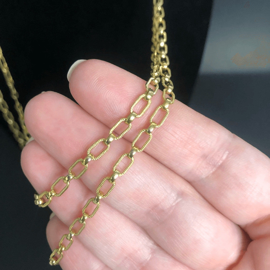 vintage gold tone chain 22.5 inch long layer barrel twist clasp chain links