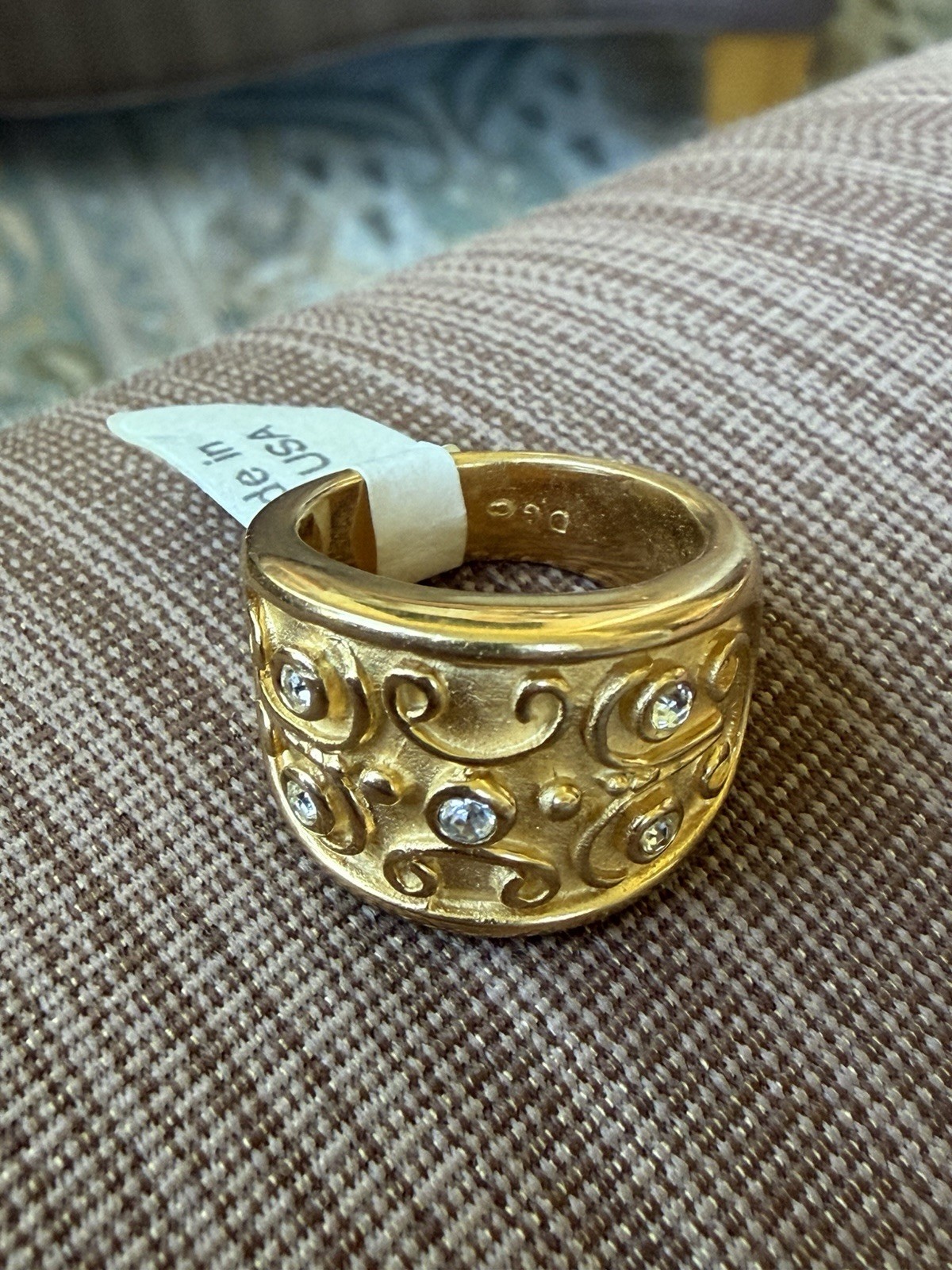 Vintage Gold Plated Wide Band Ring Sz 7 Scrolls Etruscan Revival Estate USA Made