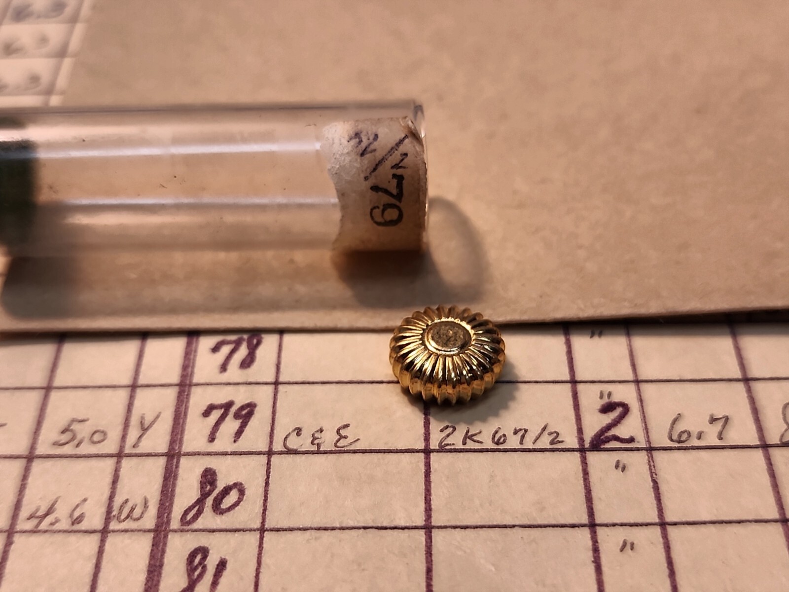 NOS 12 Size Yellow Pocket Watch Tap 2 Crown 8.7mm Diameter