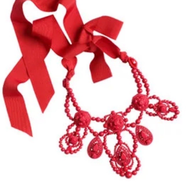 H&M x Lanvin 2010 red ribbon statement necklace Worn On Younger Series