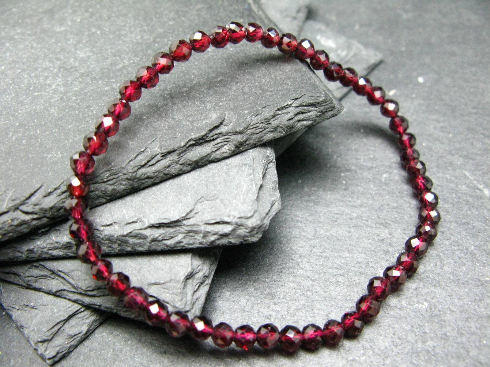 Garnet Genuine Bracelet ~ 7.5 Inches ~ 4mm Faceted Beads