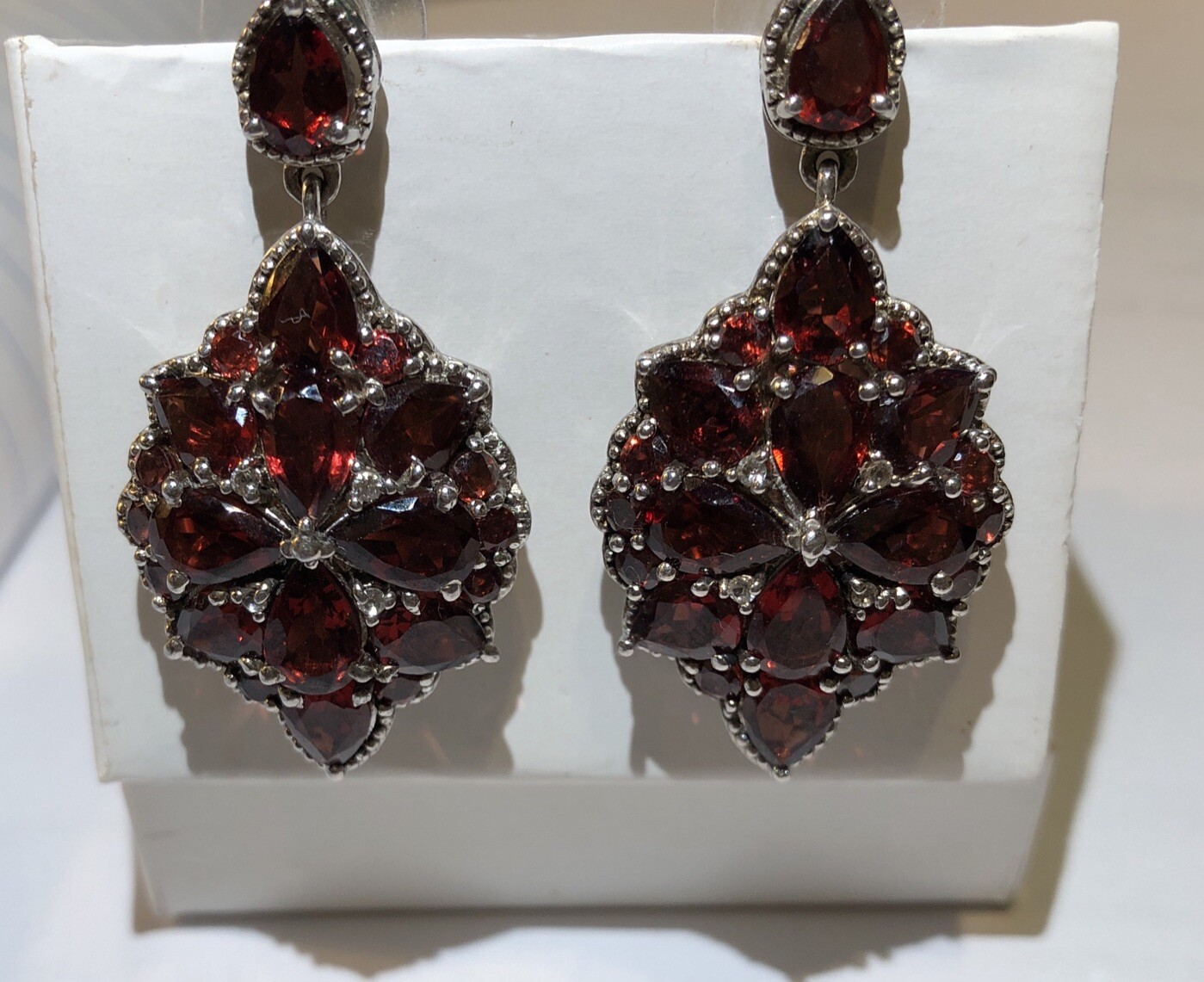 Red Garnet Cluster Marquise 925 Sterling Silver Dangle Earrings