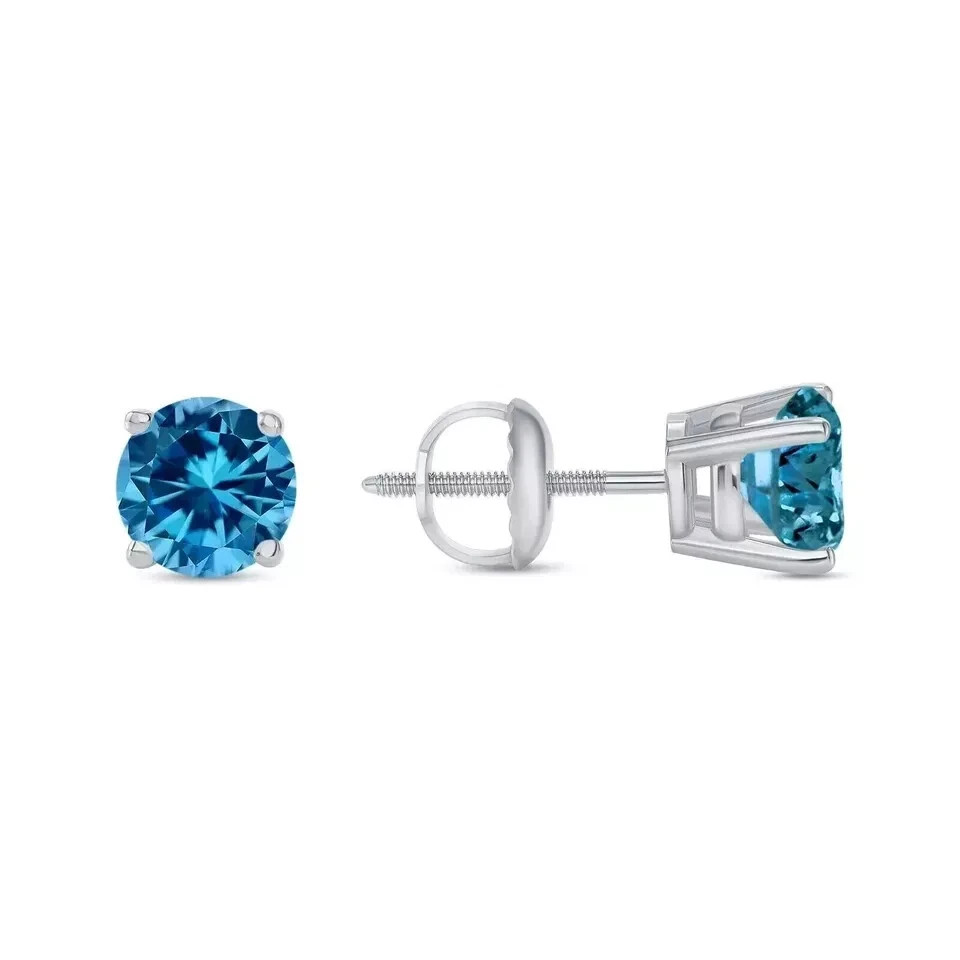 2Ct Round Cut Lab-Created Blue Diamond Women Stud Earring 14K White Gold Plated