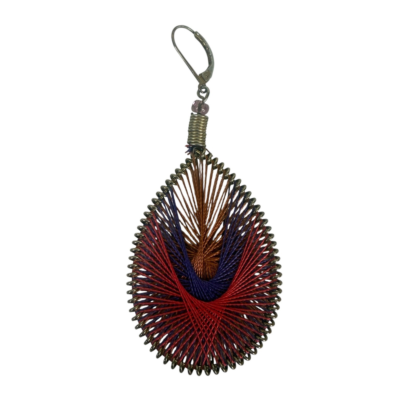Bohemian String Art Teardrop Earrings Red Purple Brown Woven Fiber Jewelry
