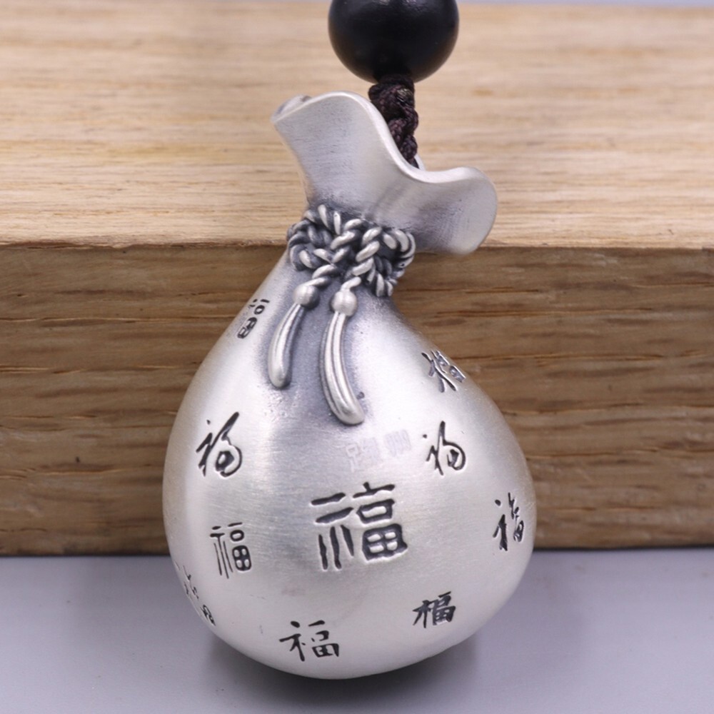 Pure 999 Fine Silver Lucky Pendant – 福 Good Luck Bag Pendant 35mm H 19-21g