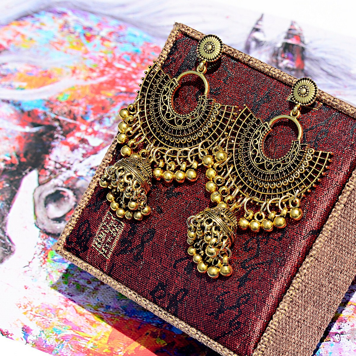 Women Girl India jhumki Gold Silver Bead Earrings Ornament Southeast Asia Style