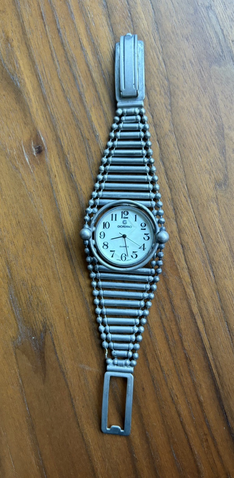 Vintage Giordano Quartz Watch Silver Tone Industrial Bead Tube Link Japan Movt
