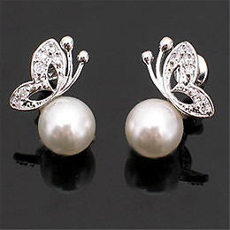 Alloy Butterfly And Pearl Stud Earring including free gift box