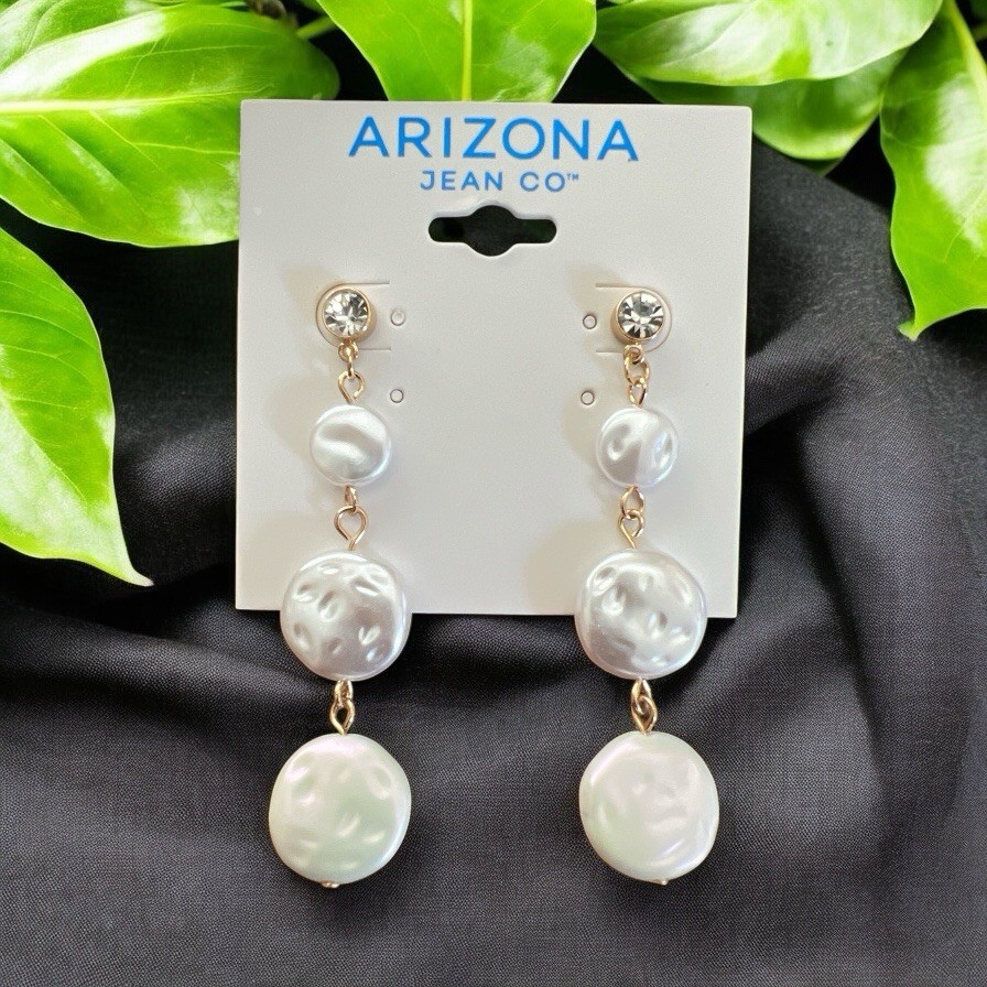 Arizona Jean Co. 2 5/8″ Gold Tone/Faux Pearl/Rhinestone Post Back Earrings-NWOT