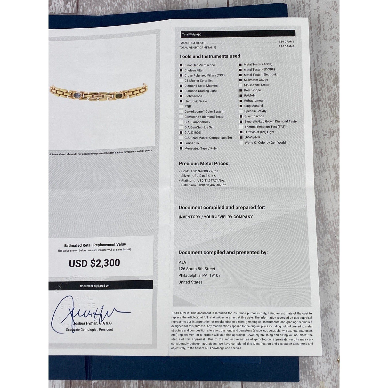 Estate 14k Yellow Gold Panther Link Multi Gemstone Rainbow Bracelet 7.25in