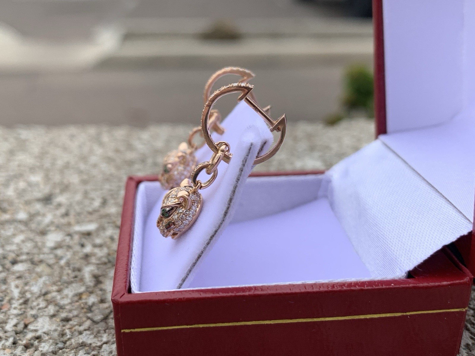 Effy 14K Rose Gold Panther Diamond Tsavorite Drop Dangle Earrings
