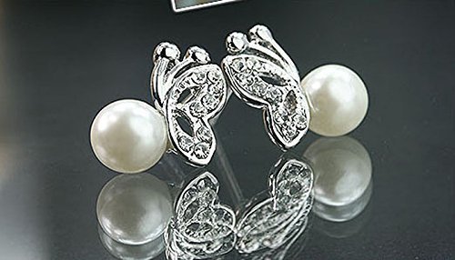 Alloy Butterfly And Pearl Stud Earring including free gift box