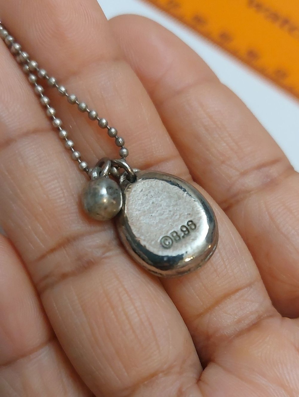 Vtg Rare Y2K Bandai Tamagochi Egg Shape Pendant Emoji Charm Silver Tone Necklace