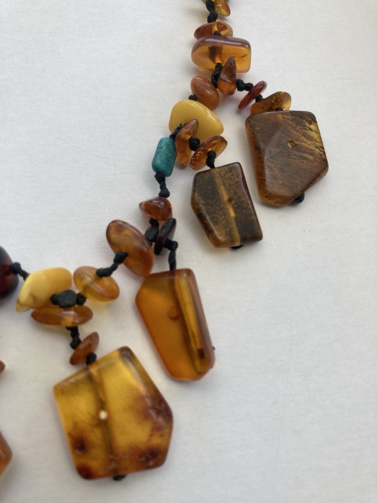 Vintage Necklace Baltic butterscotch amber, turquoise Chips 16.5″ Artisan OOAK