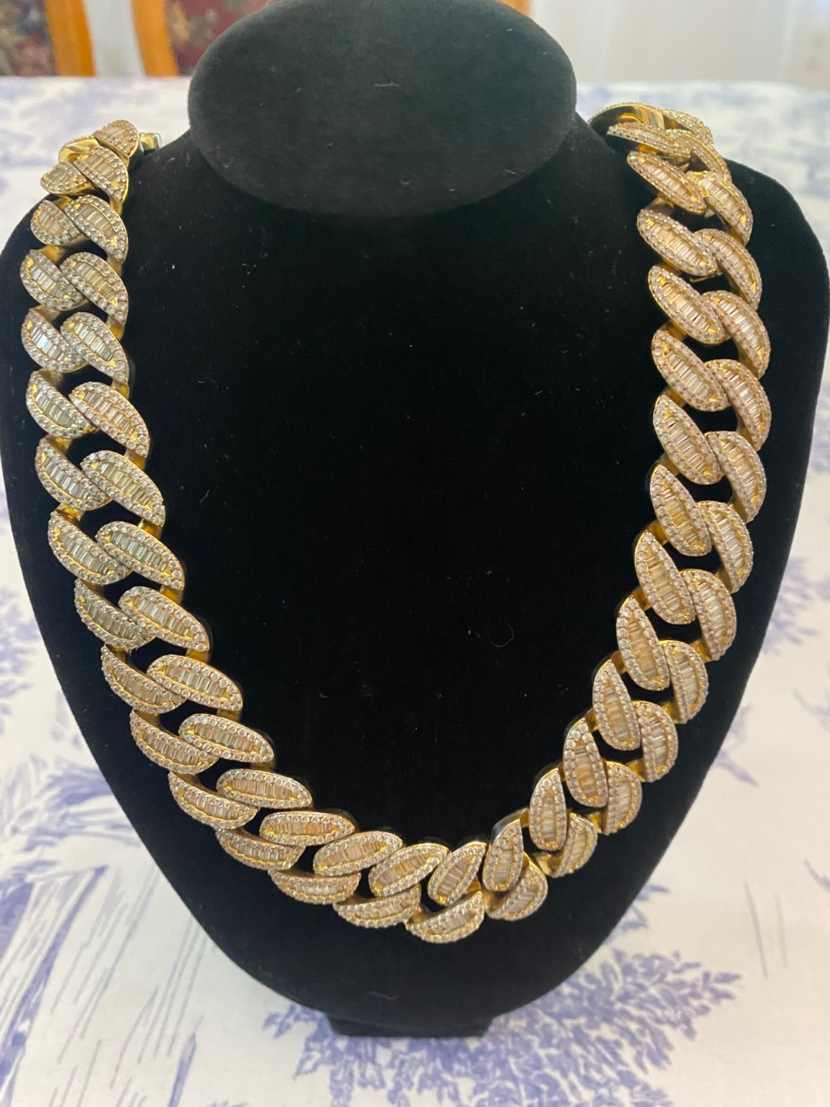 Necklace/Iced-Out Baguette Cuban Link Chain and Bracelet