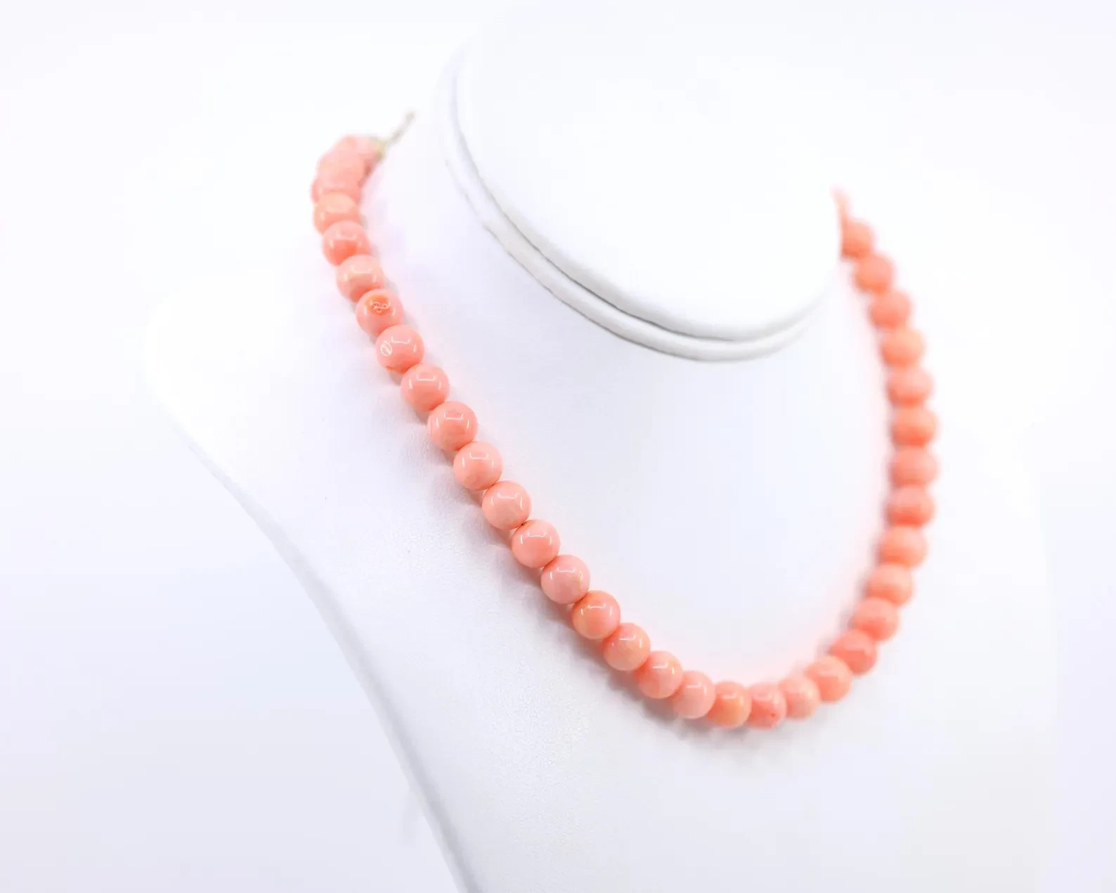 Pink Coral Necklace 14k Solid Gold | 9mm Round Salmon Peach Choker Stack