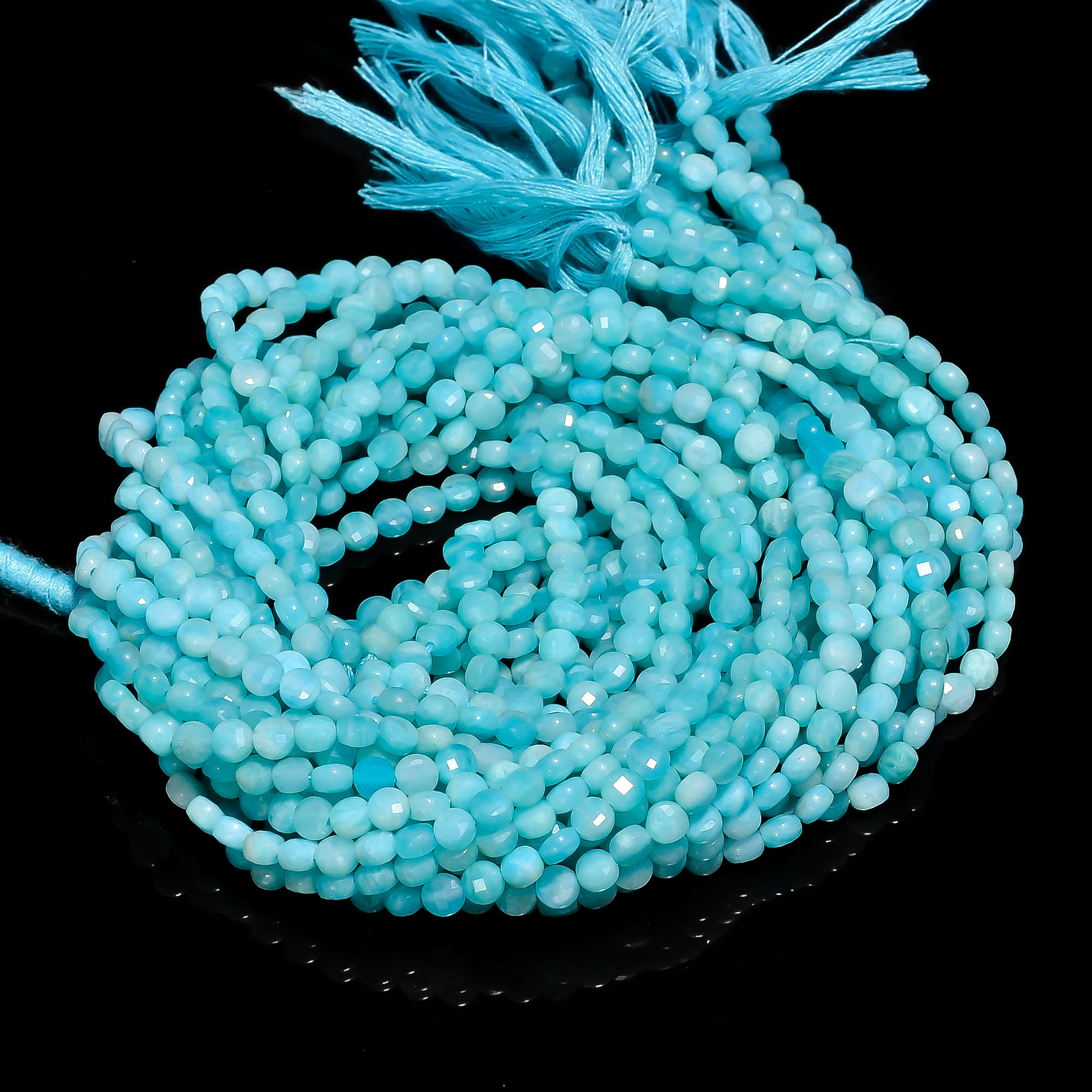Natural Amazonite Gemstone Coin Shape Faceted Beads 4X4 mm Strand 13″ EB-178