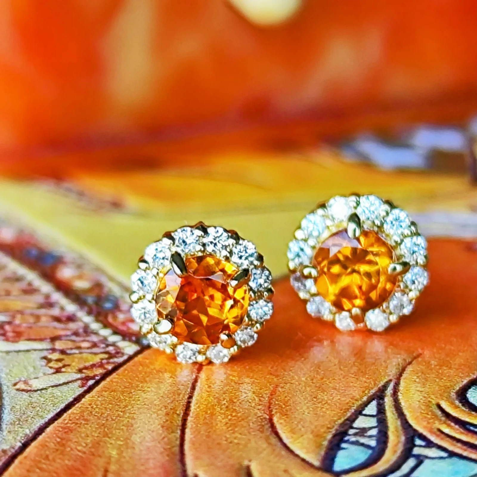 Natural Spessartine (Mandarin) Garnet Diamond 18K Gold Ring 【Made in Japan】