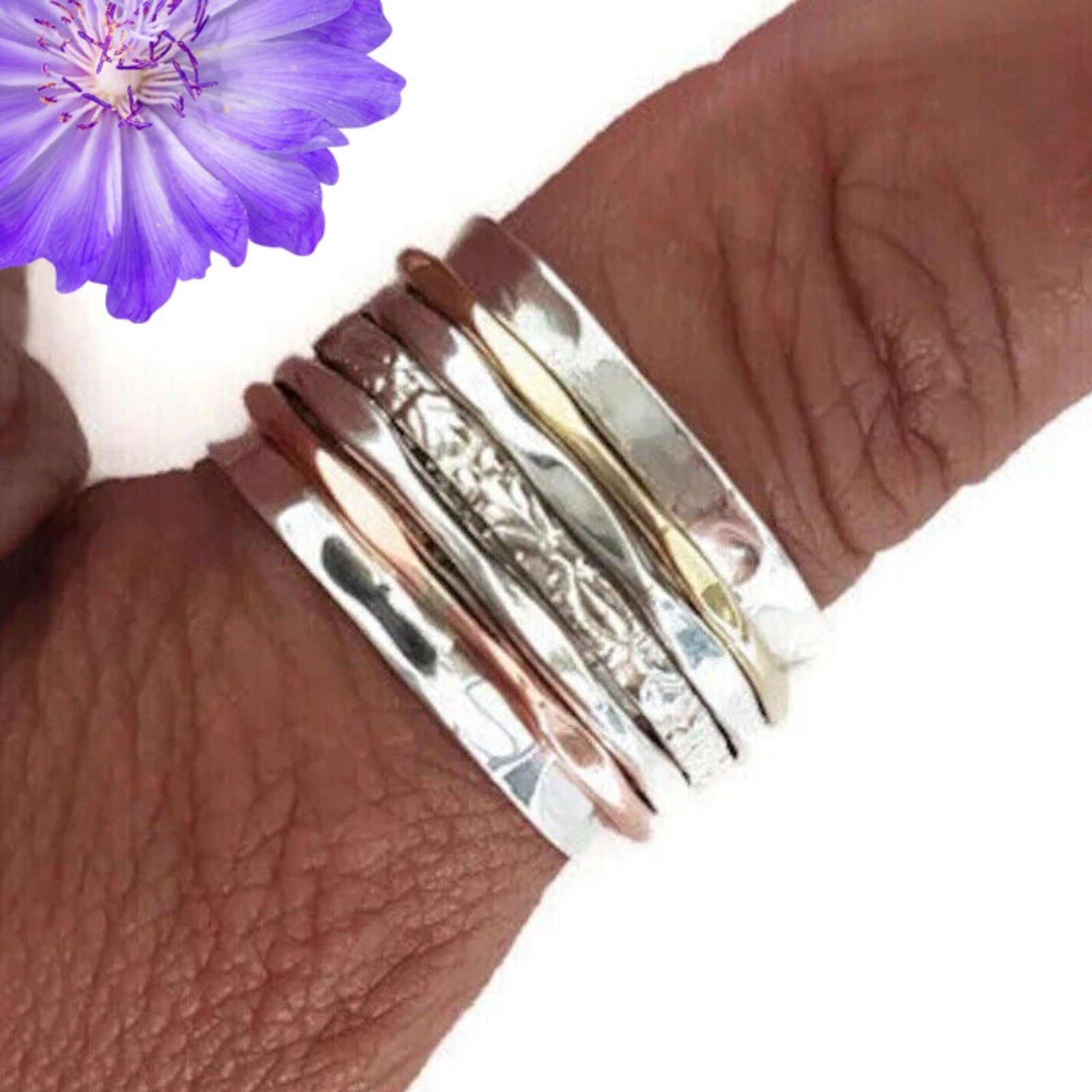 Two Tone Spinner Ring 925 Sterling Silver Handmade Jewelry Ring Gift For Her