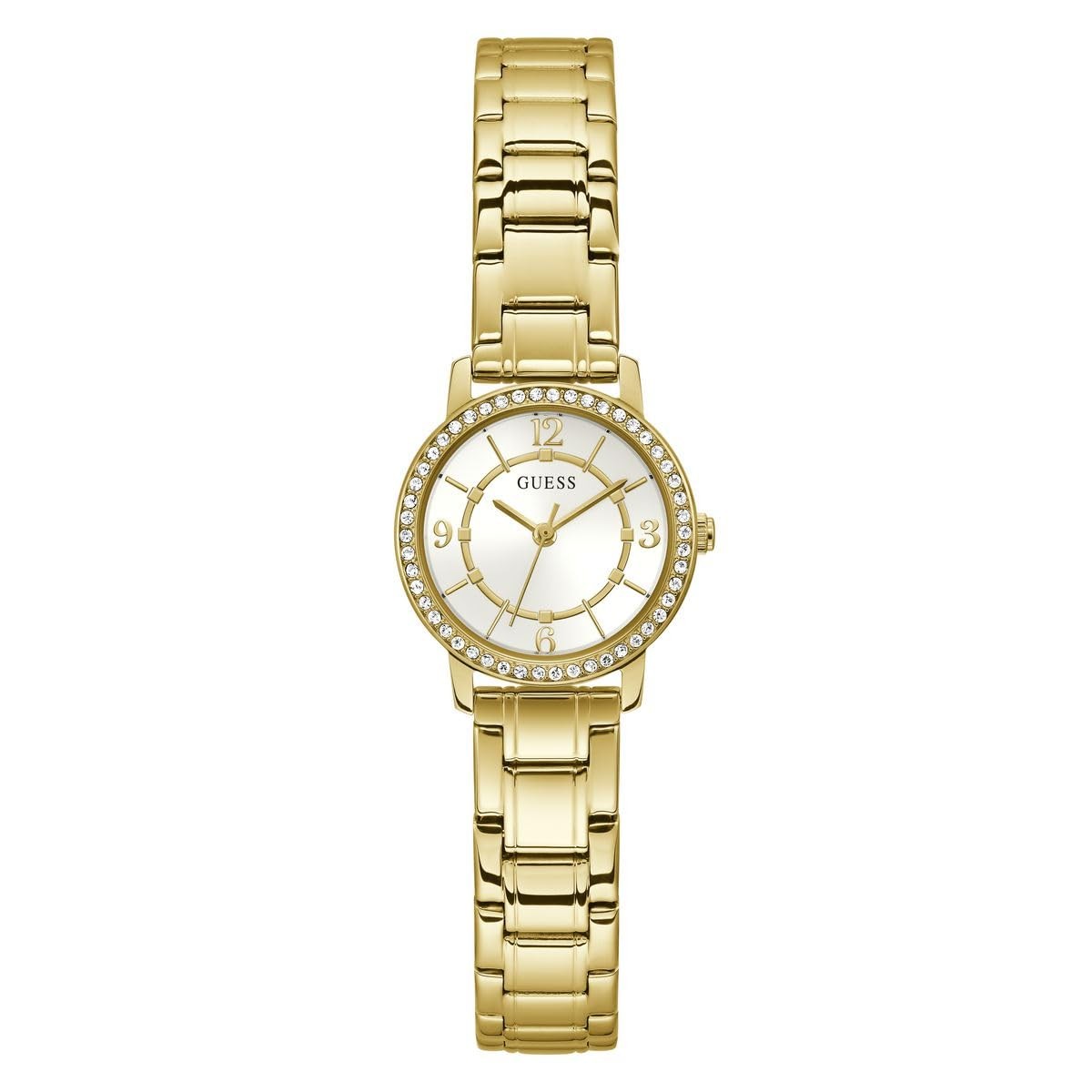 Guess Ladies Melody 28mm Yellow Gold Tone White Dial Quartz Watch – GW0468L2 NEW