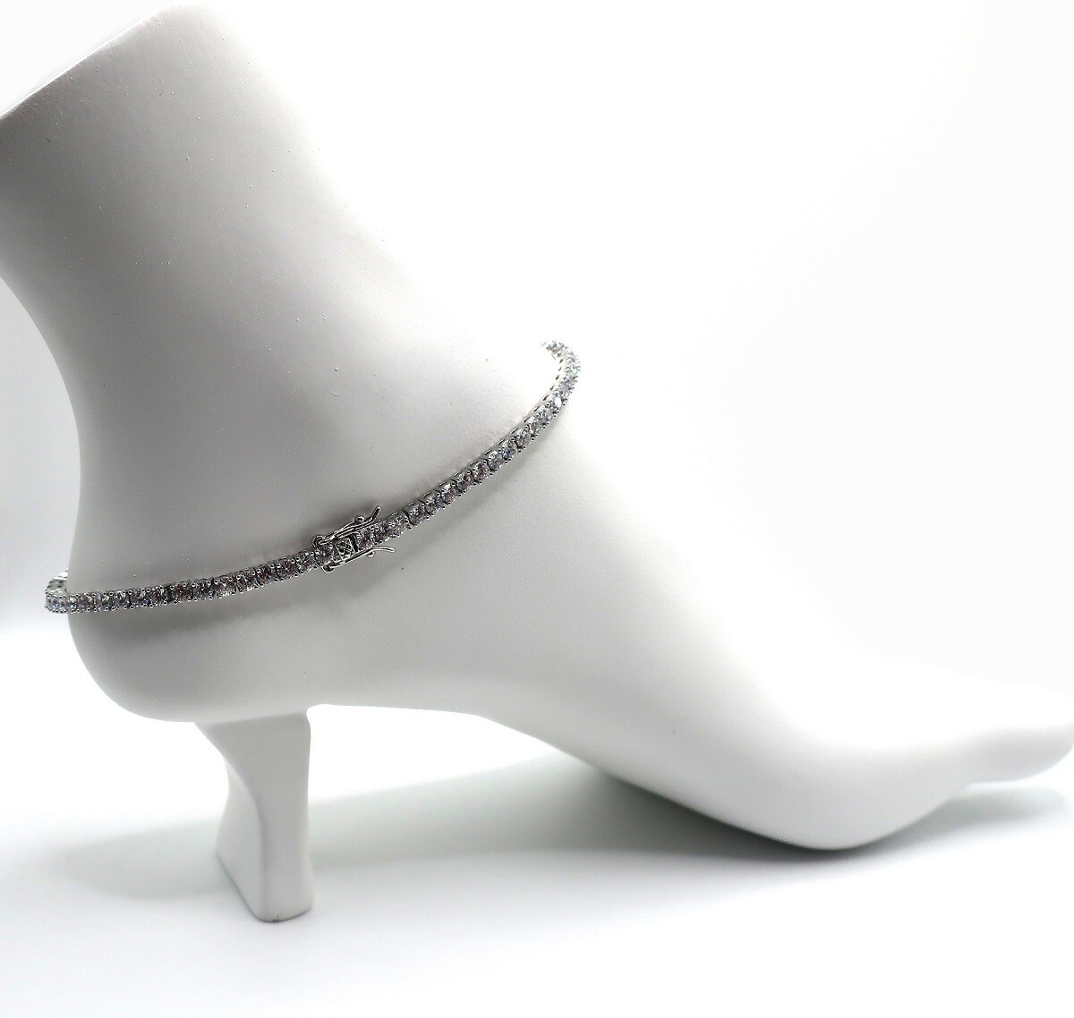 3mm Cubic Zirconia Tennis Chain Anklet 10 – 12″ Ankle Bracelet White Gold Plated