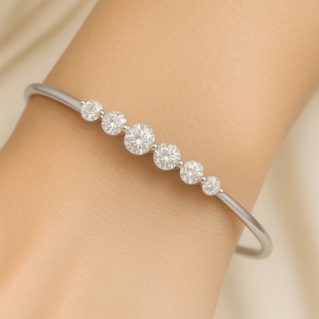 14K White Gold Diamond Bangle Bracelet 5 CT | Treated Diamonds | Certified