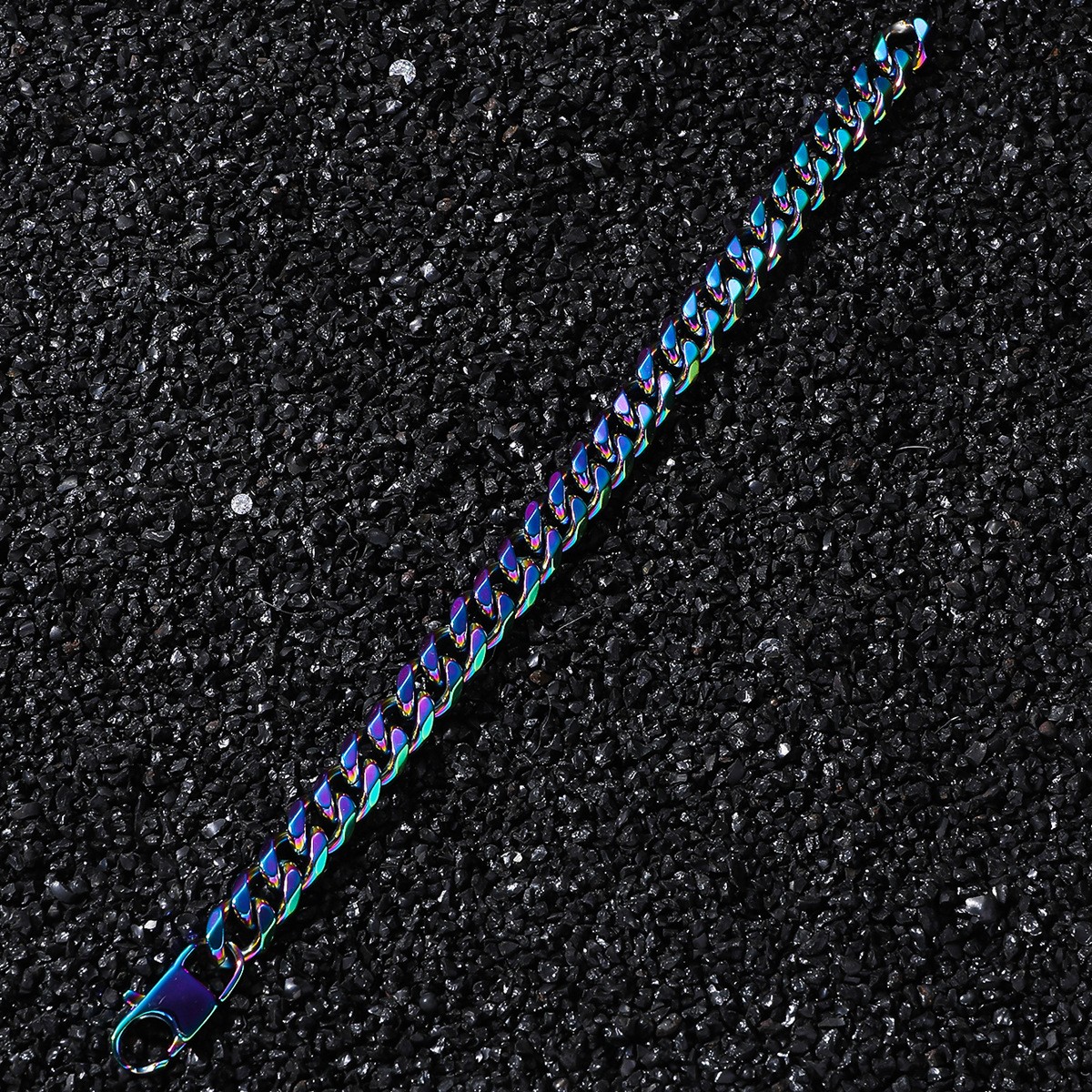 9mm Rainbow AB Cuban Bracelet 20cm Alloy Colorful Hip Hop Unisex Wrist Chain
