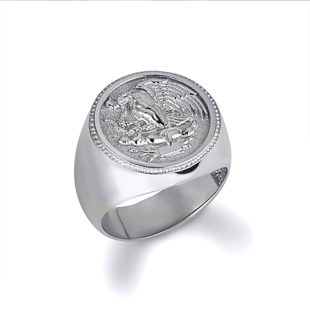 Sterling Silver Mexican Eagle Emblem Coat Of Arms Men’s Signet Ring