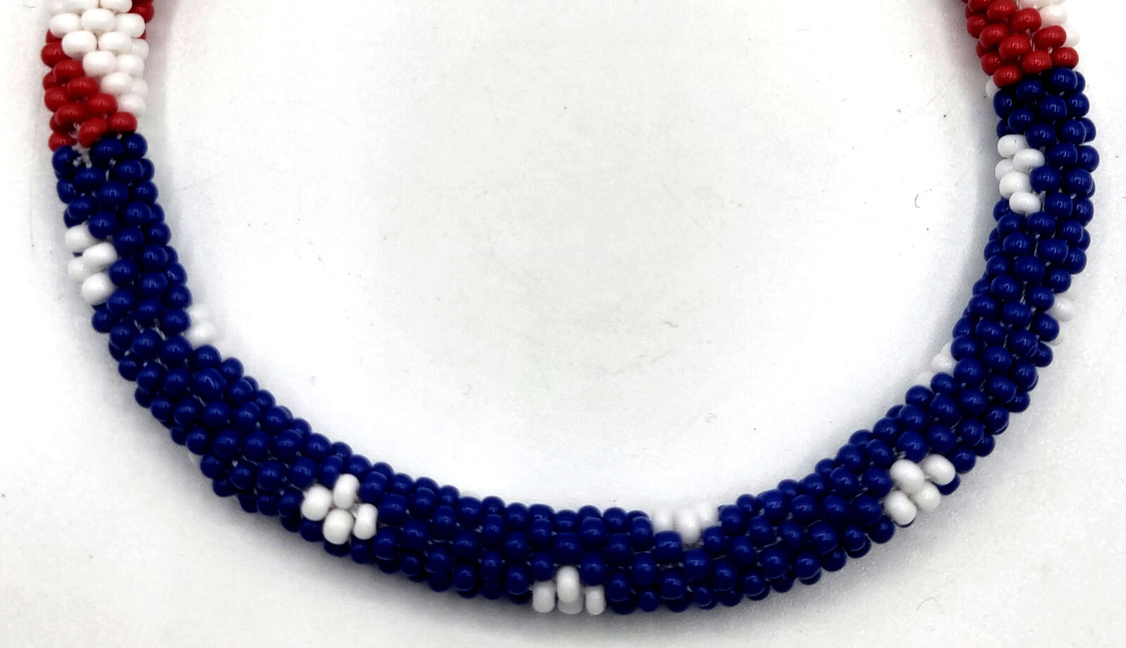 Set of 2 Red, White, and Blue USA Flag Patriotic Colors Crochet Glass Bracelets