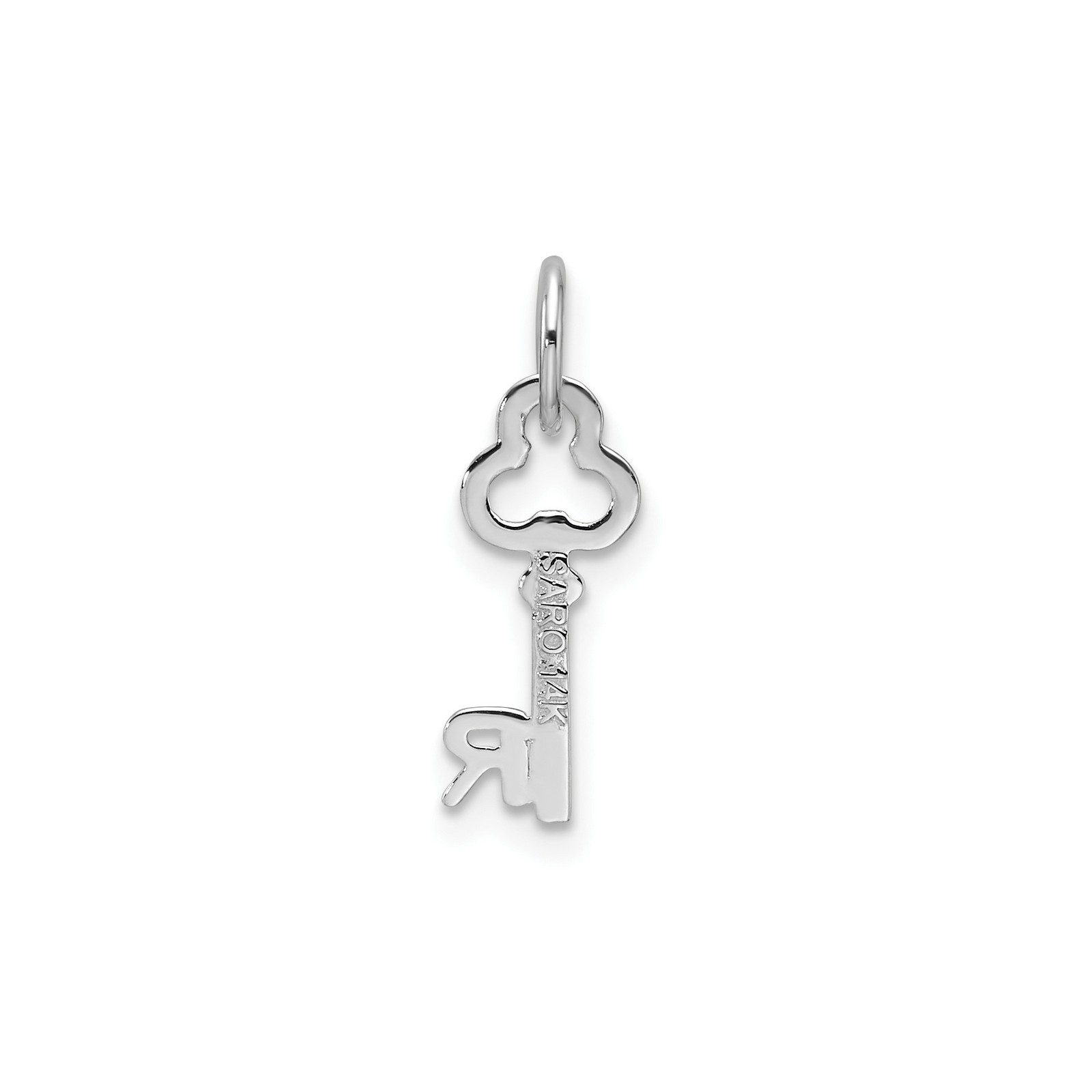 14k White Gold Key Pendant Openwork Monogram Letter R Charm Unisex Necklace