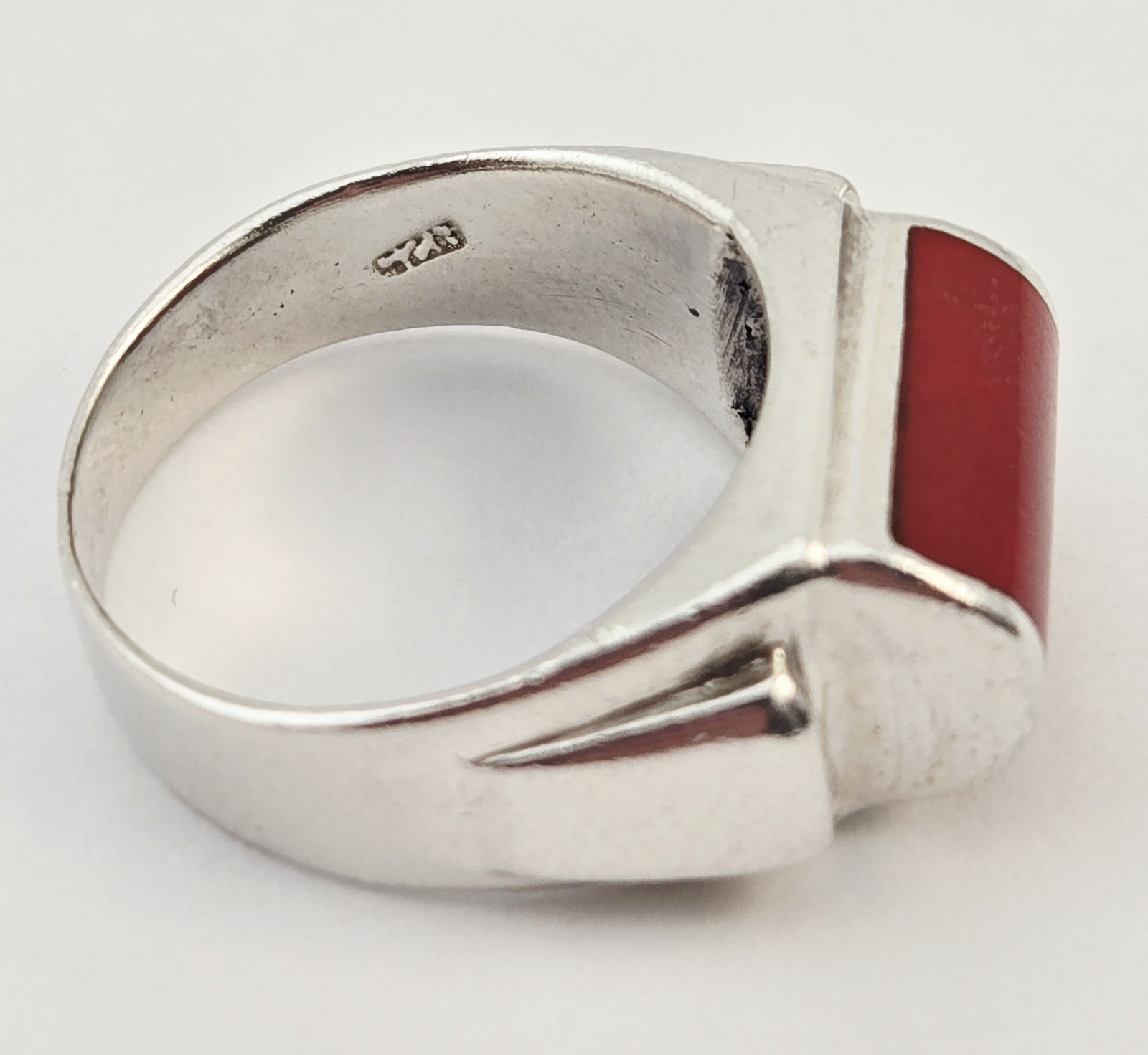 Vintage Sterling Silver Red Gemstone Ring Rectangular Cabochon Size 7 – 6.6g