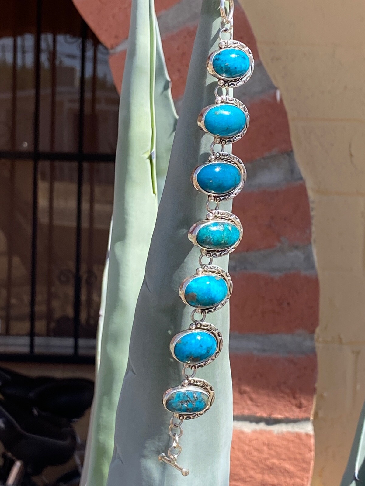 49.05 Gram Turquoise Persian Blue Cabochon Bracelet Bezel Sterling Silver Ttl Wt
