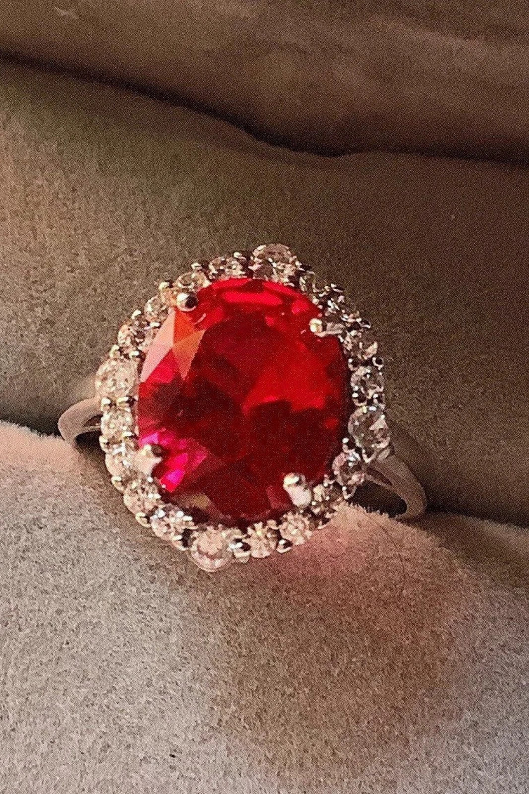 3.45 Ct Oval Cut Natural Ruby Diamond Bday Ring 14K White Gold Size 7