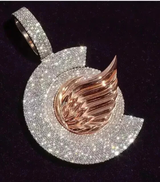 3 CT Round Cut Real Moissanite Wings Men’s Pendant 14k Rose Gold Plated Silver