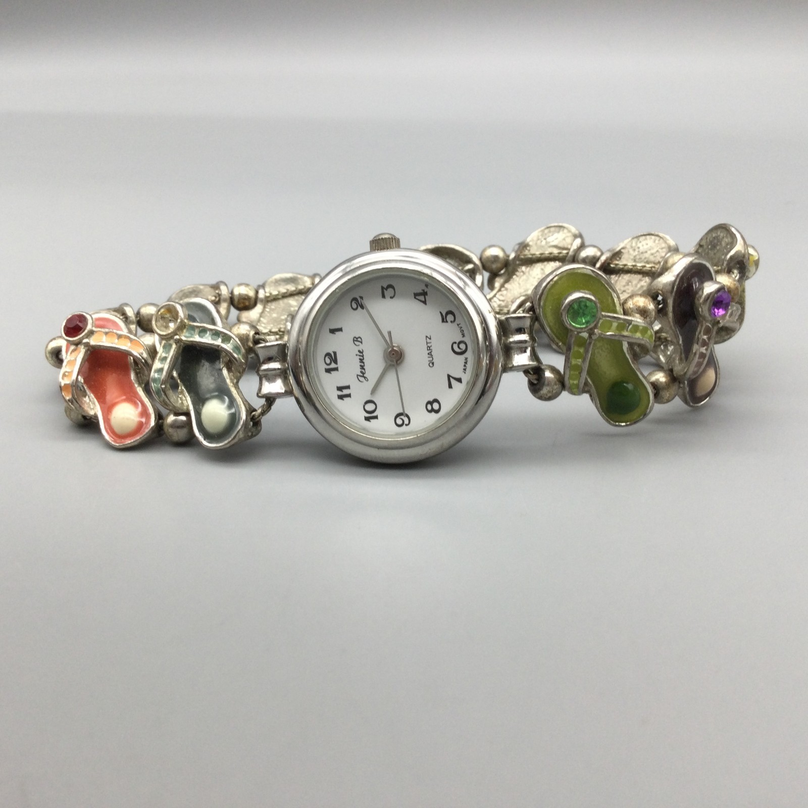 Vtg Jennie B Beach Watch Womens 23mm Slide Charm Bracelet New Battery 7.5″