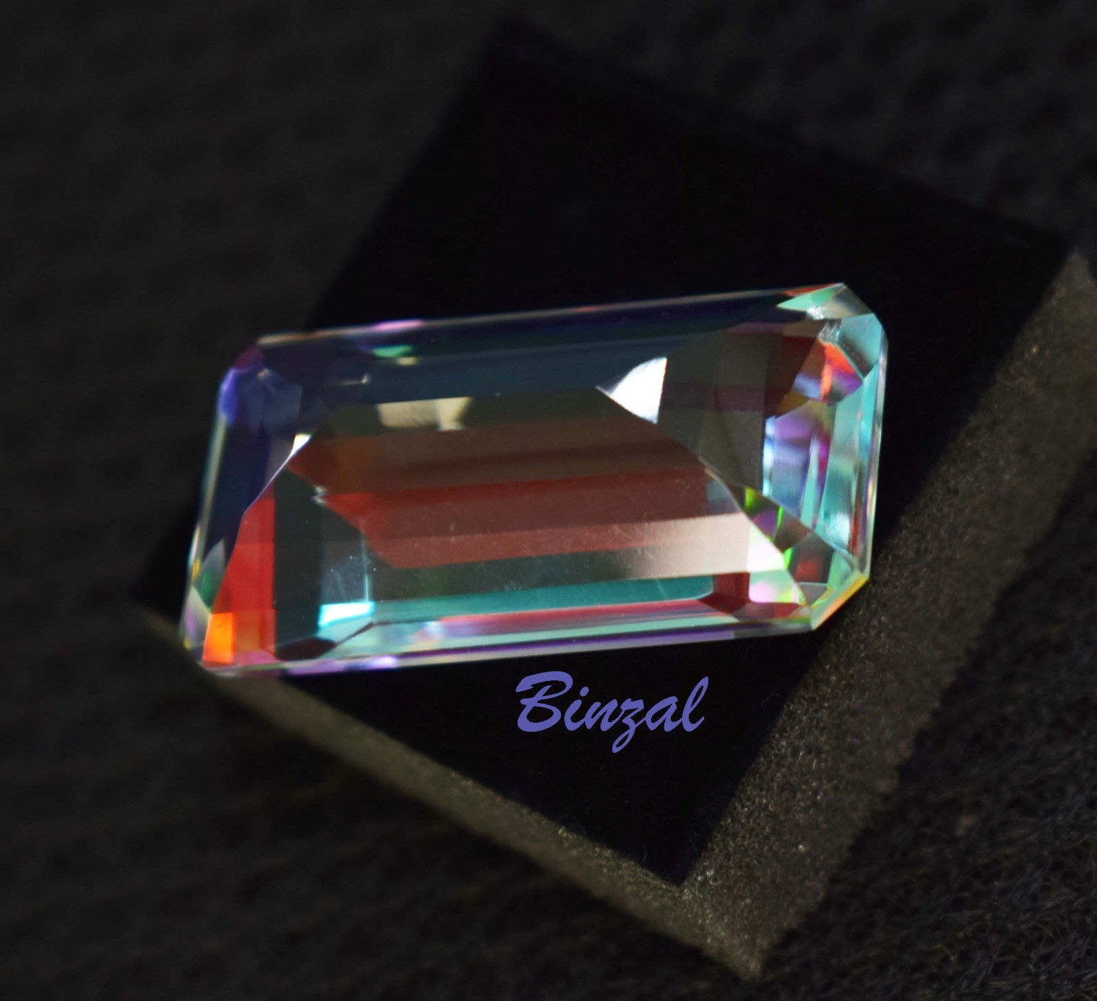 Certified Rarest 58-60 Ct Rainbow Mystic Topaz Long Emerald Cut Loose Gemstone