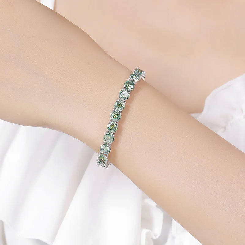 3mm-6.5mm Moissanite Tennis Bracelet S925 Silver Green Moissanite Bracelet Chain