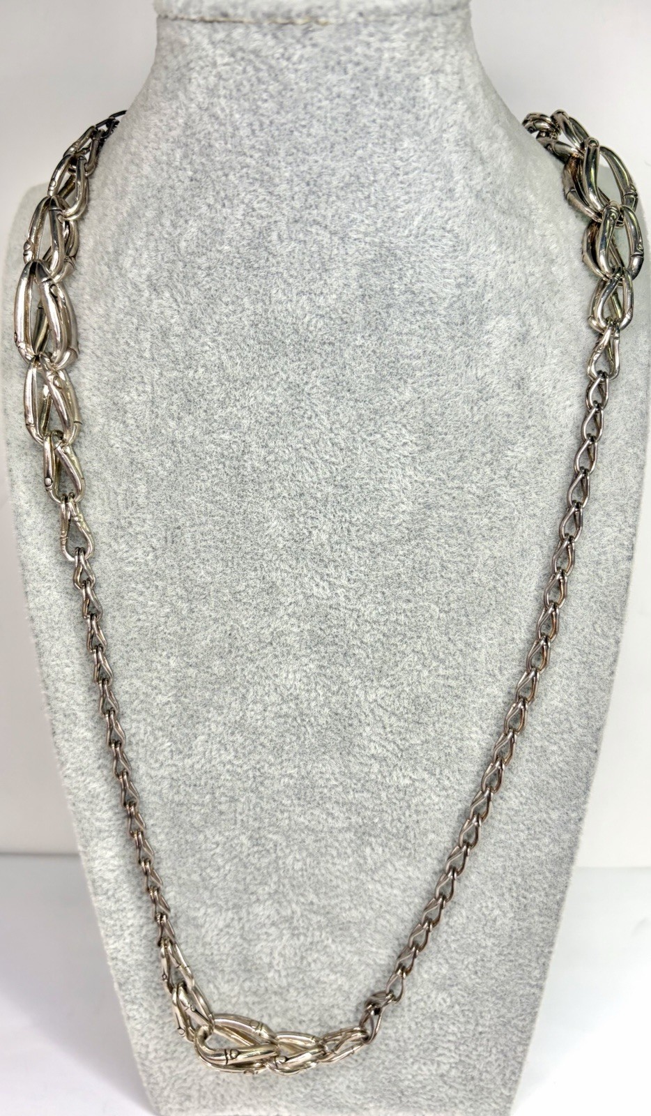 John Hardy Sterling Silver Oval Link Bamboo Collection Sautoir Necklace 35.5″