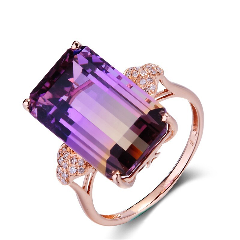 New Flower Style Rainbow Bi Color Tourmaline Gems Rose Gold Women Ring Size 6-9