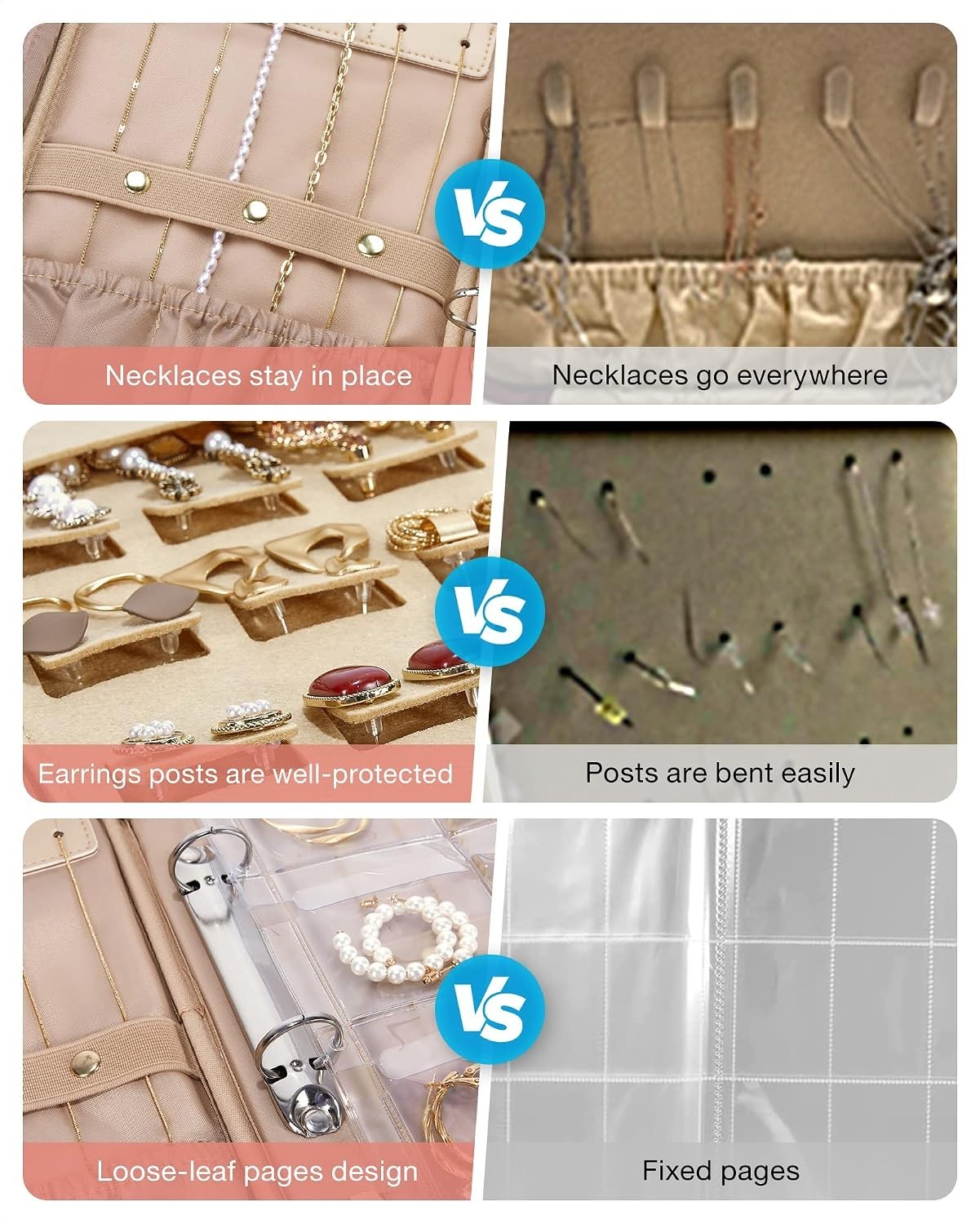 Portable Waterproof Jewelry Organizer – Pink Ring Binder for Travel & Home Use