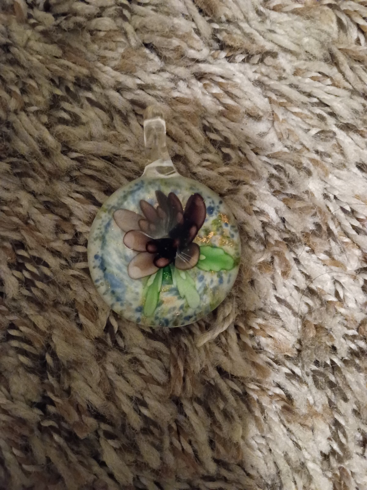 Purple Floral Balloon Glass Pendant With Blue And Gold Speckles