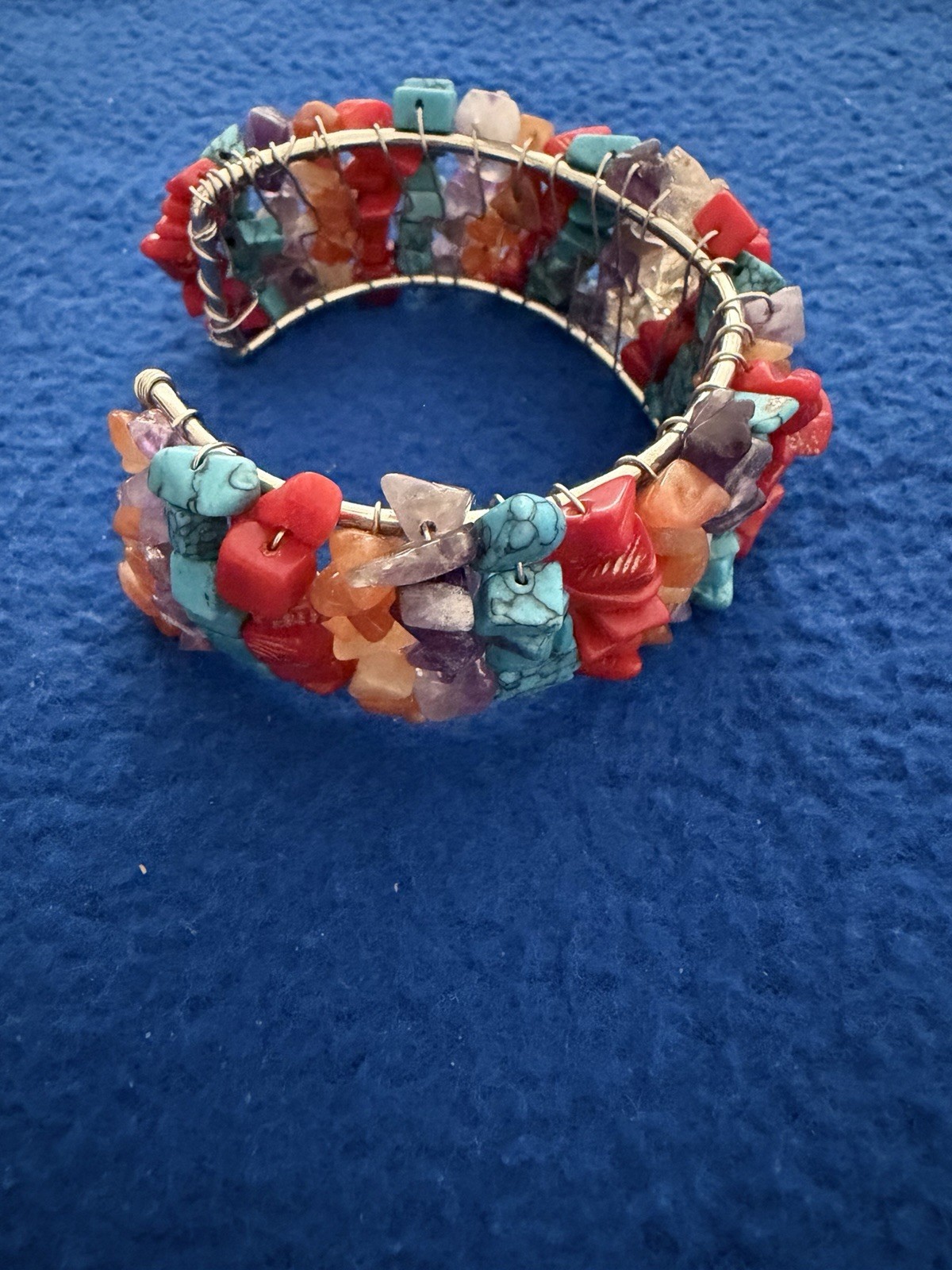 Multicolor Corals Bangle Set In Silver Vintage