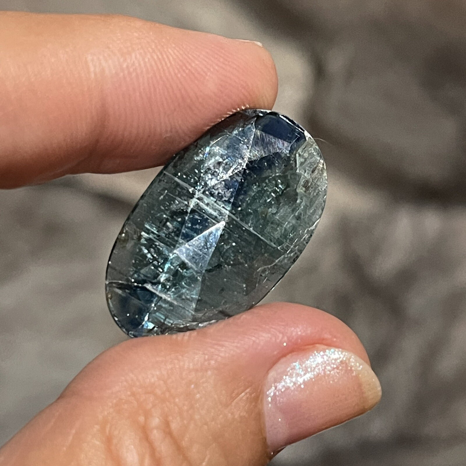17.35ct 28×16.6×3.7mm Extra Shiny Large Teal Blue Rose Cut Kyanite Cabochon Gem