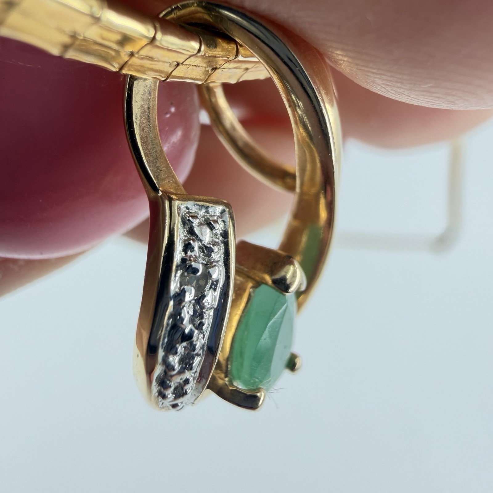Natural Emerald Vermeil Sterling 925 Italy Necklace Pendant One Micro Diamond