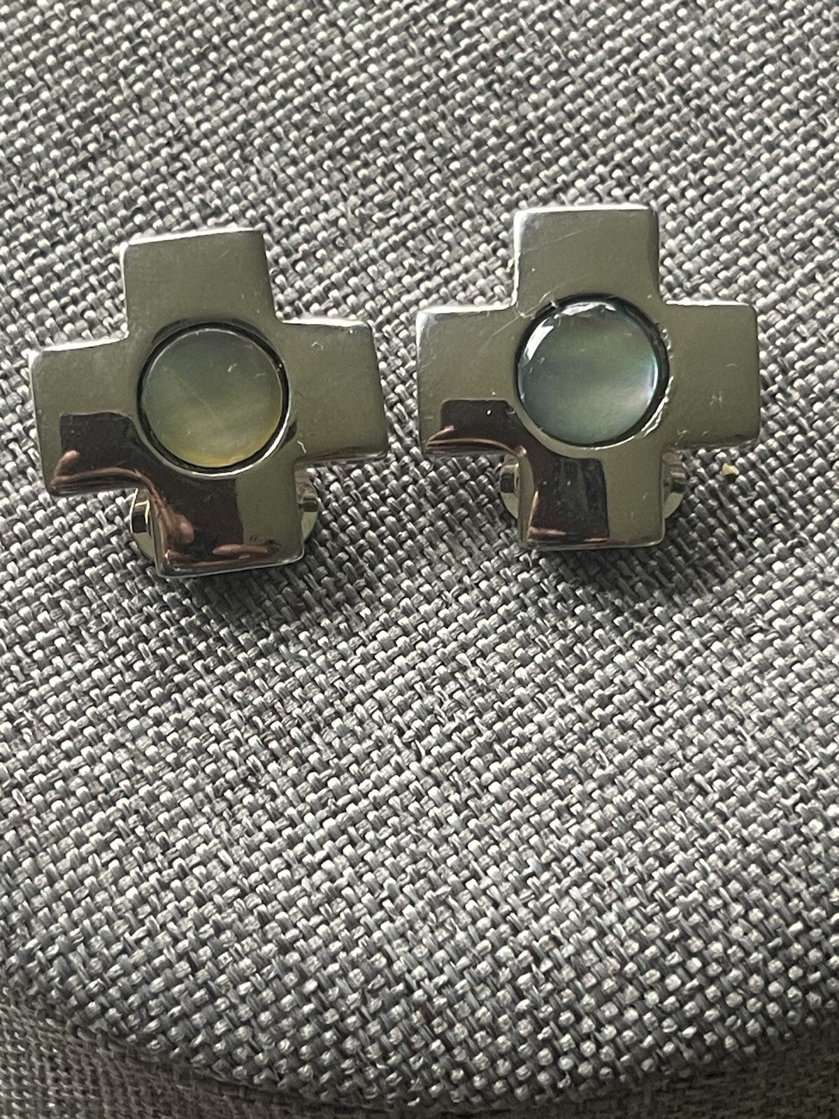Landau Earrings Moonstone Retro Silver Toned Clip Cross Vintage Cocktail Casual